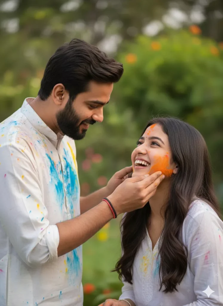 Happy Holi romantic couple AI photo