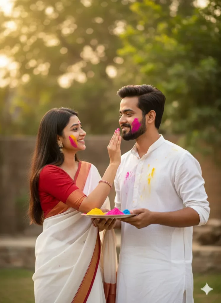 Happy Holi romantic couple AI photo