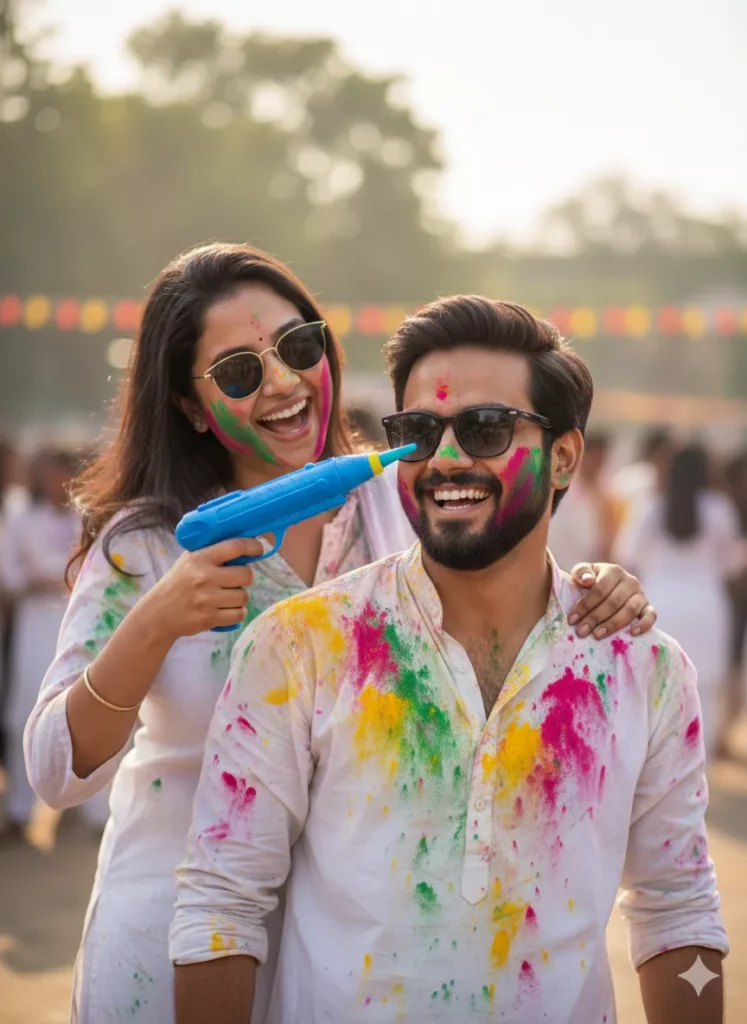Happy Holi romantic couple AI photo