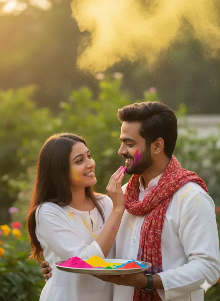 Happy Holi romantic couple AI photo