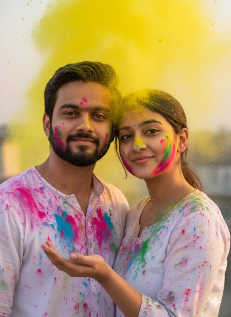 Happy Holi romantic couple AI photo