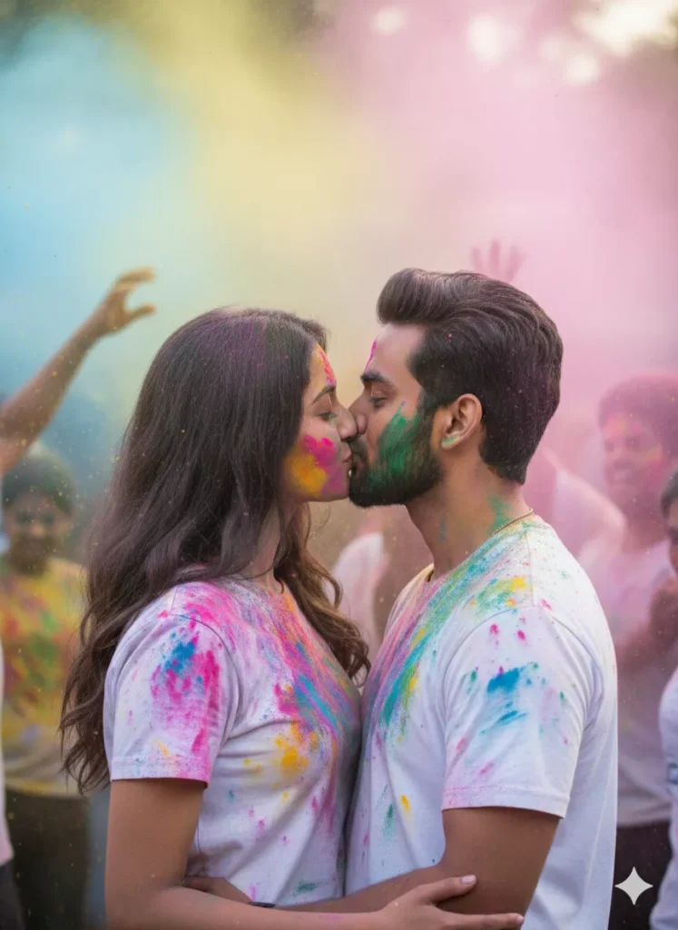 Happy Holi romantic couple AI photo