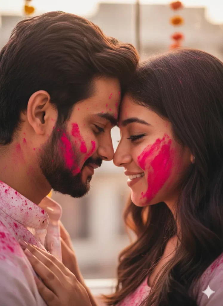 Happy Holi romantic couple AI photo