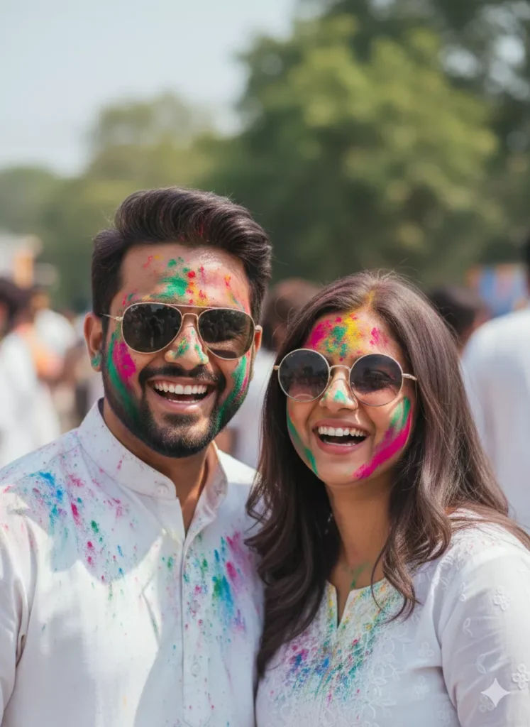 Happy Holi romantic couple AI photo