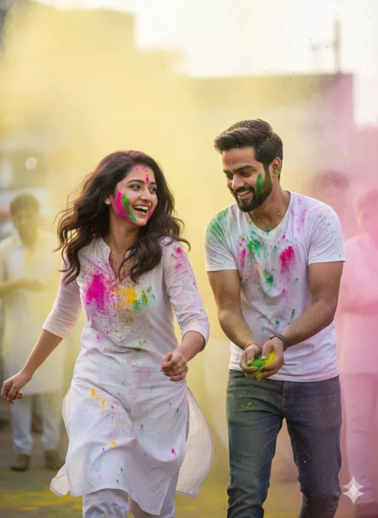 Happy Holi romantic couple AI photo