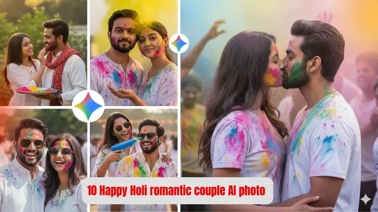 Happy Holi romantic couple AI photo