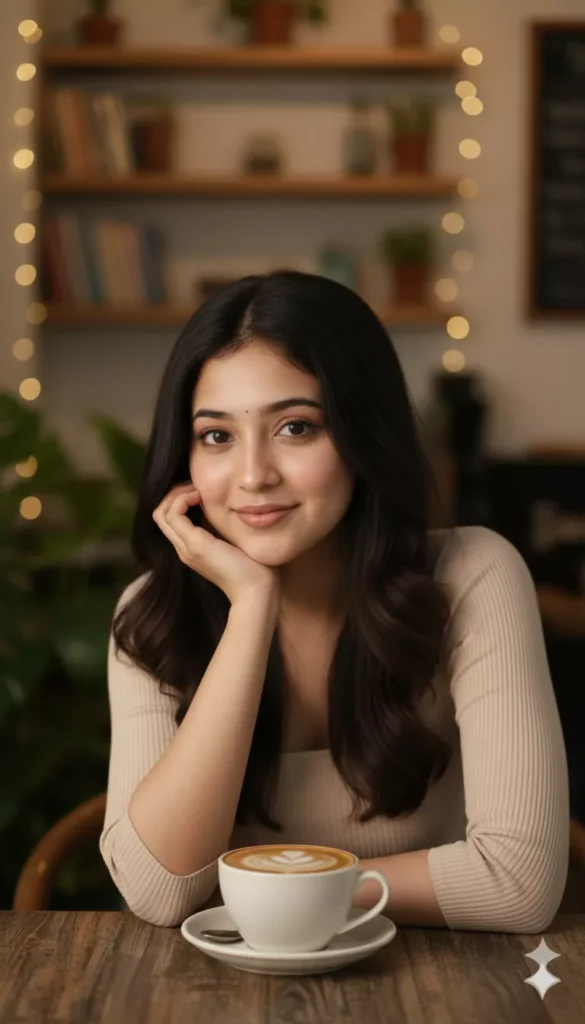 aesthetic coffee shop girl AI photo prompts