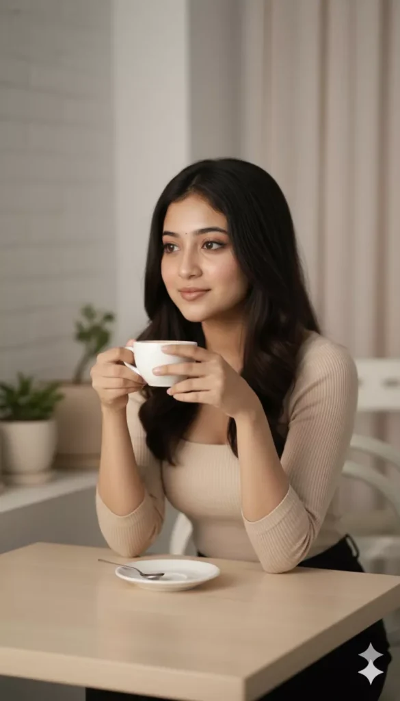 aesthetic coffee shop girl AI photo prompts