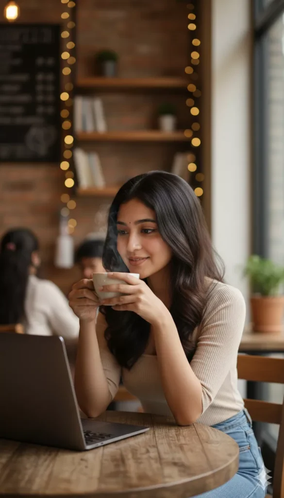 aesthetic coffee shop girl AI photo prompts