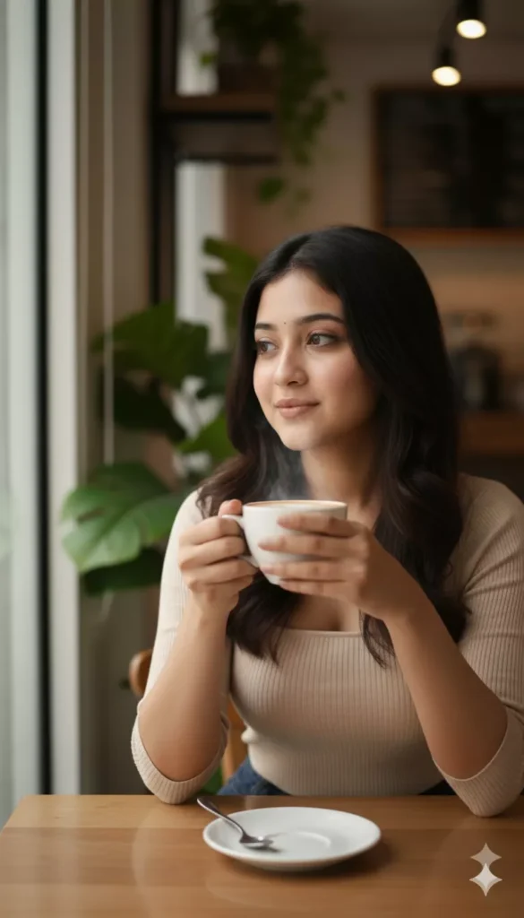 aesthetic coffee shop girl AI photo prompts