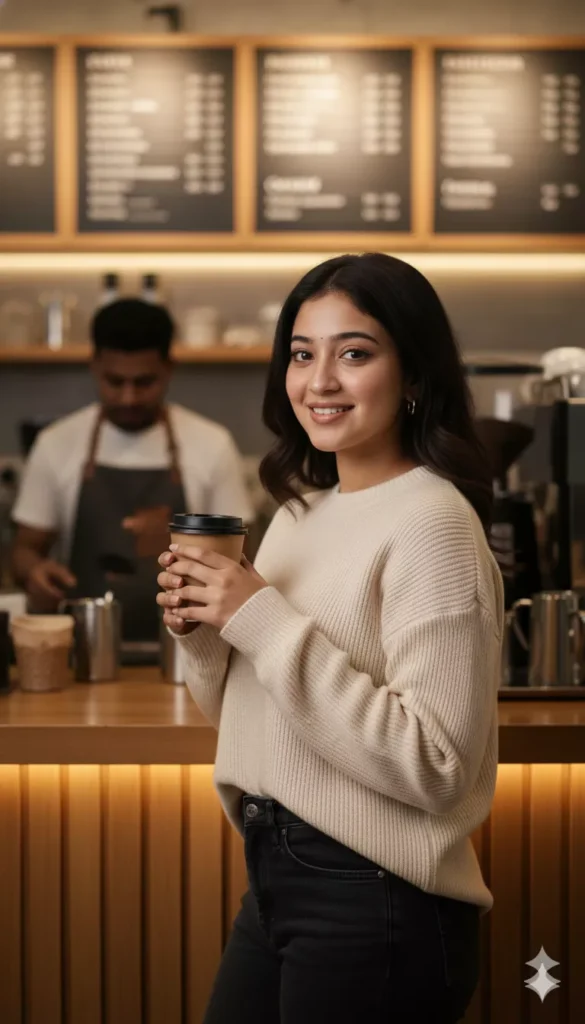 aesthetic coffee shop girl AI photo prompts