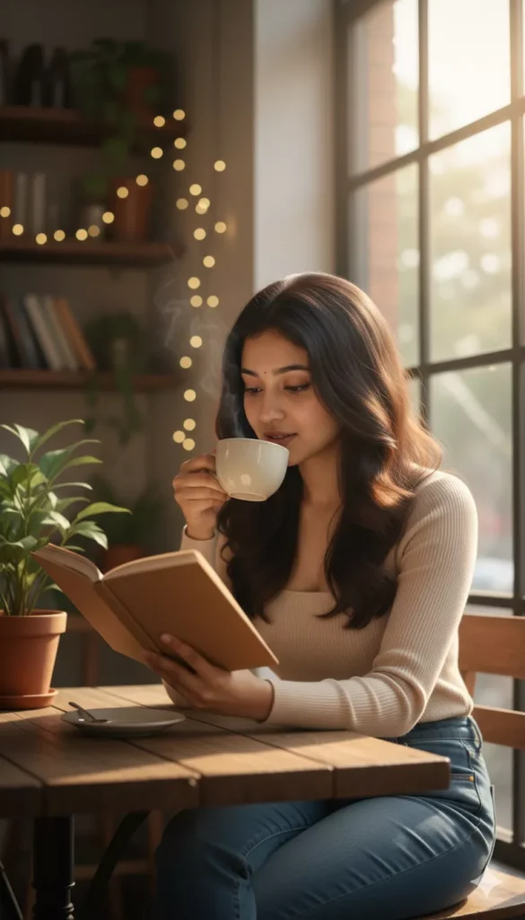 aesthetic coffee shop girl AI photo prompts