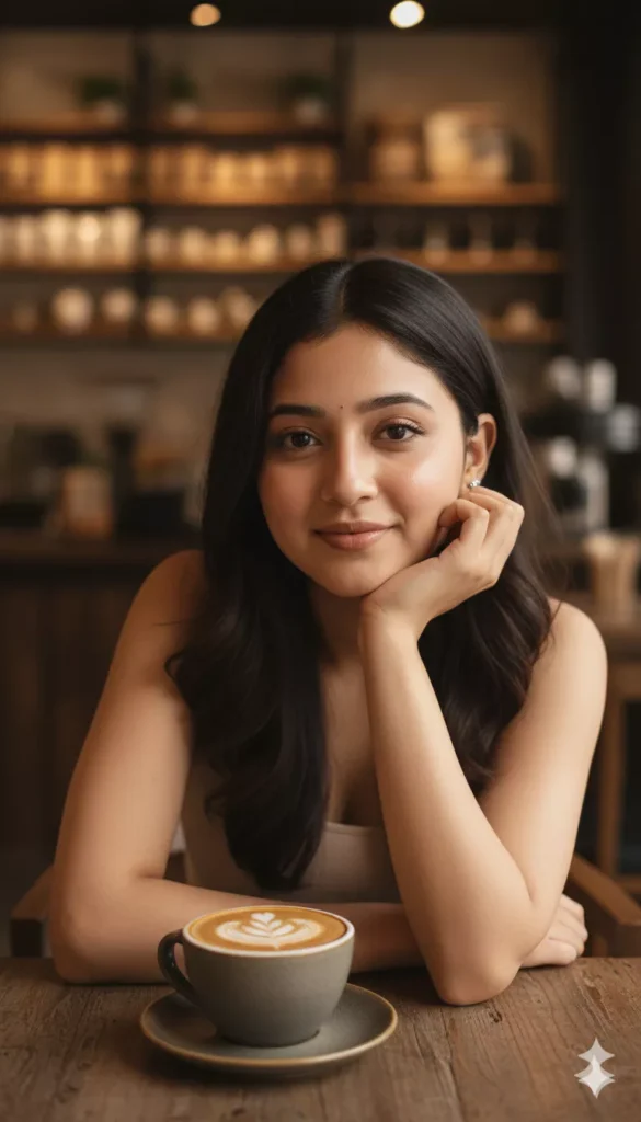 aesthetic coffee shop girl AI photo prompts