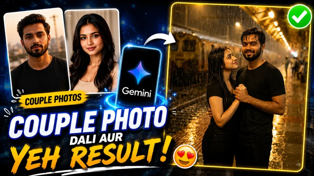 Couple on Railway Platform in Rain AI Photo Prompt
