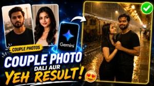 Couple on Railway Platform in Rain AI Photo Prompt for Gemini