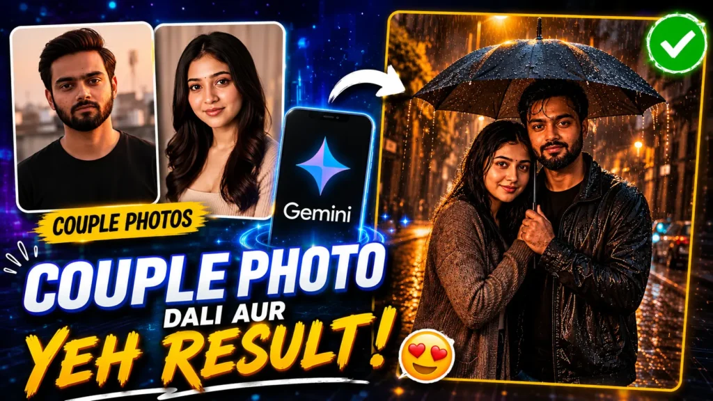 Couple Sharing Umbrella in Rain AI Photo Promp