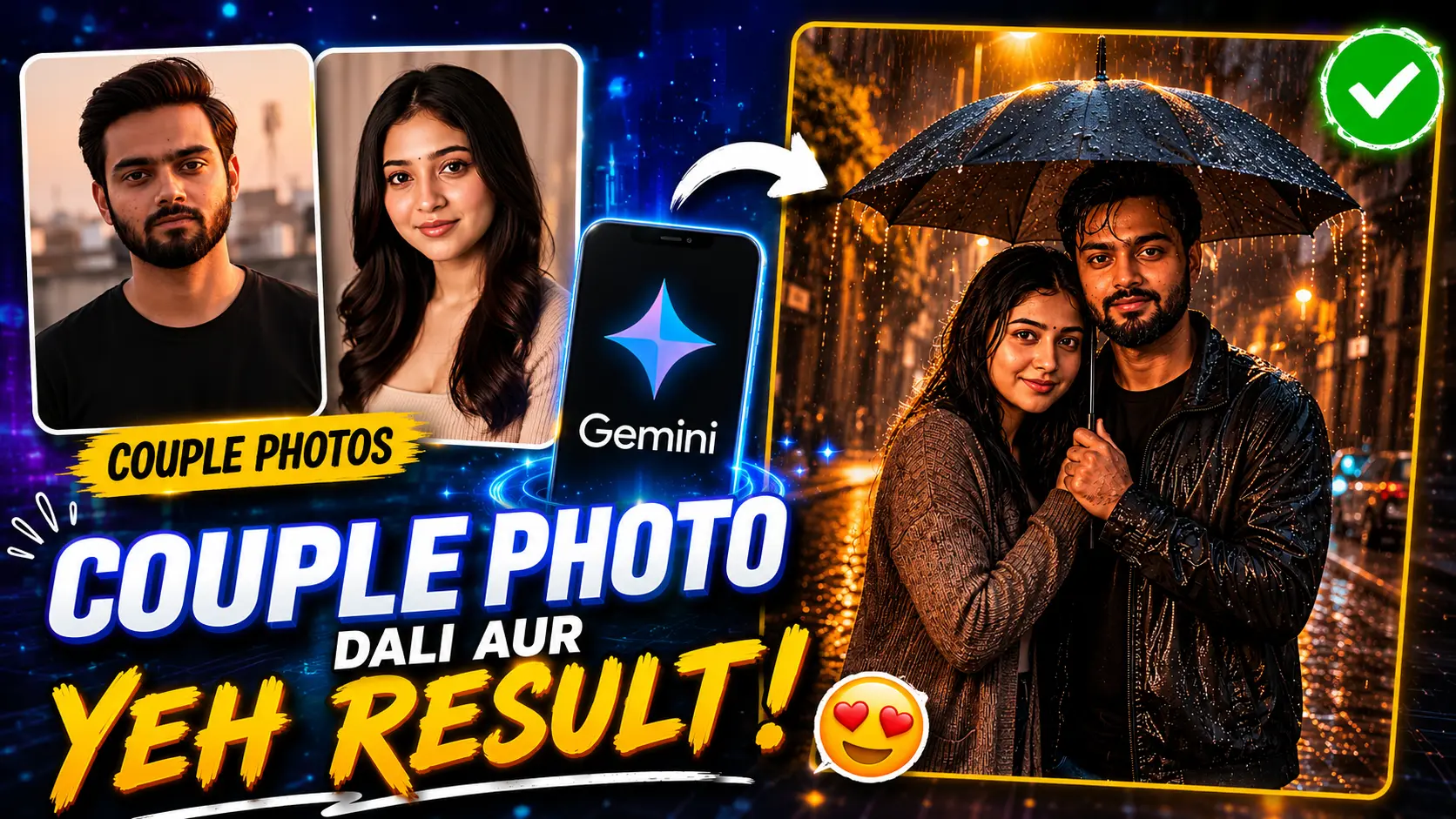Couple Sharing Umbrella in Rain AI Photo Promp