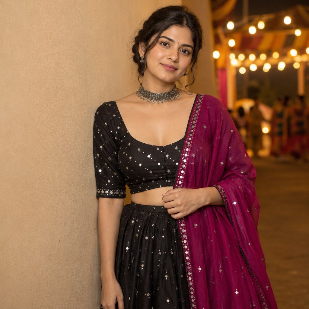 Black Chaniya Choli Photo Prompt for a Simple Garba Look